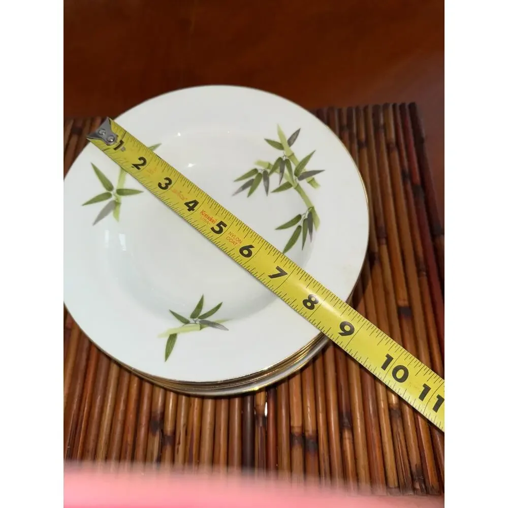 Narumi Japan Bamboo Fine Bone China Rimmed Soup Bowls Gold Trim Set of 7 VTG 8.5